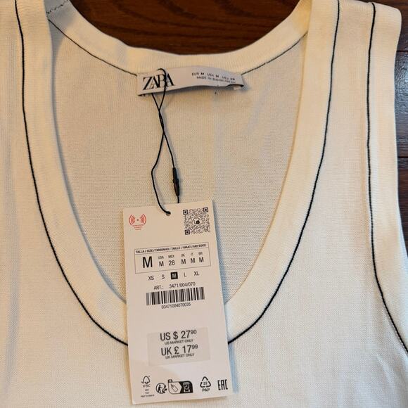 Zara Black & White Tank Top Size Medium New with Tags - Picture 4 of 5
